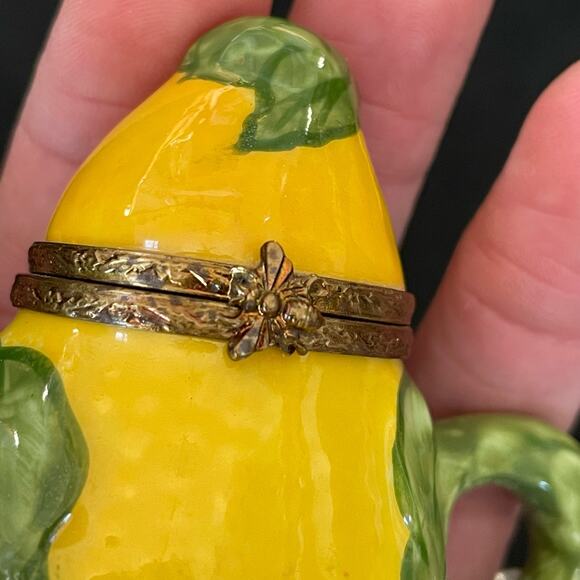 Limoges Trinket Box Peint Main Rochard France Corn Teapot Handpainted Paint Loss - Picture 11 of 16